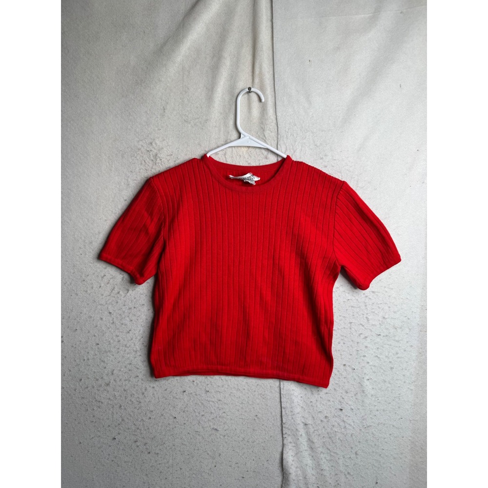 Evan-Picone Petites Red Ribbed Knit Short Sleeve Wool Blend Sweater Size PM